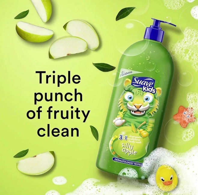 شامپو کودک Suave Kids Silly Apple 3-in-1 (شامپو + نرم‌کننده + شوینده بدن)